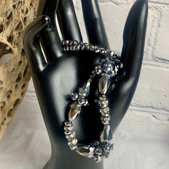 Silver Metallic Rhinestone Bead 18 Inch Necklace - Picture 2 of 6